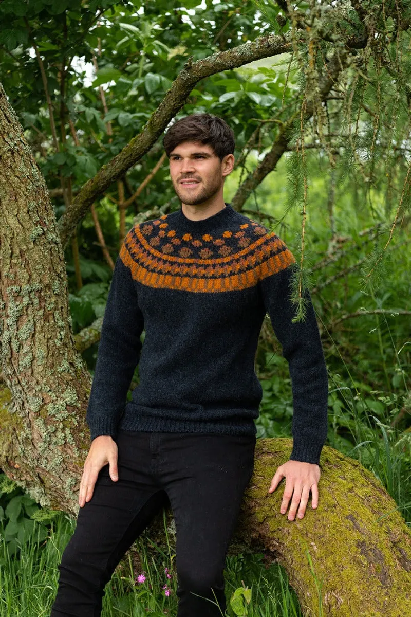 Mens Fair isle Staffa Yoke Jumper - Charcoal