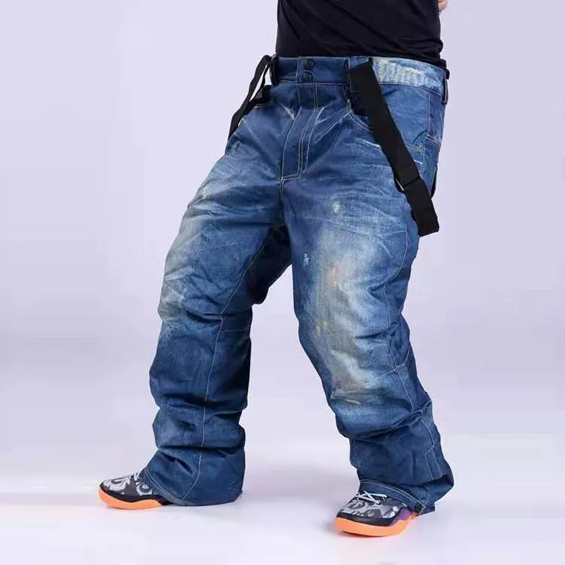 Men's Winter Warm Waterproof Hip Snowboard Denim Pants Jeans