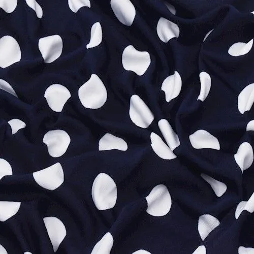 Navy/Ivory Polka-Dot Print Stretch Activewear Knit Fabric