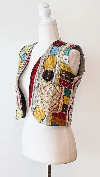 Patchwork Short Kantha Vest (Dark tones)