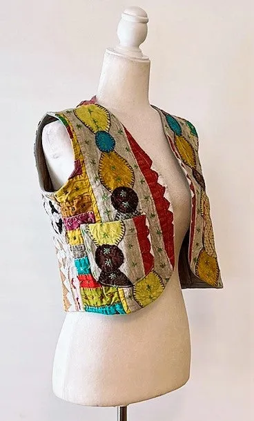 Patchwork Short Kantha Vest (Dark tones)