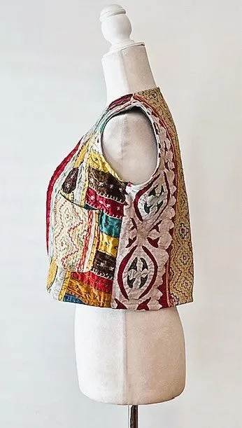 Patchwork Short Kantha Vest (Dark tones)