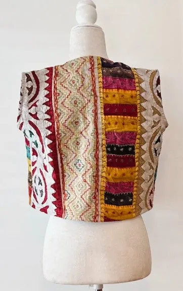 Patchwork Short Kantha Vest (Dark tones)