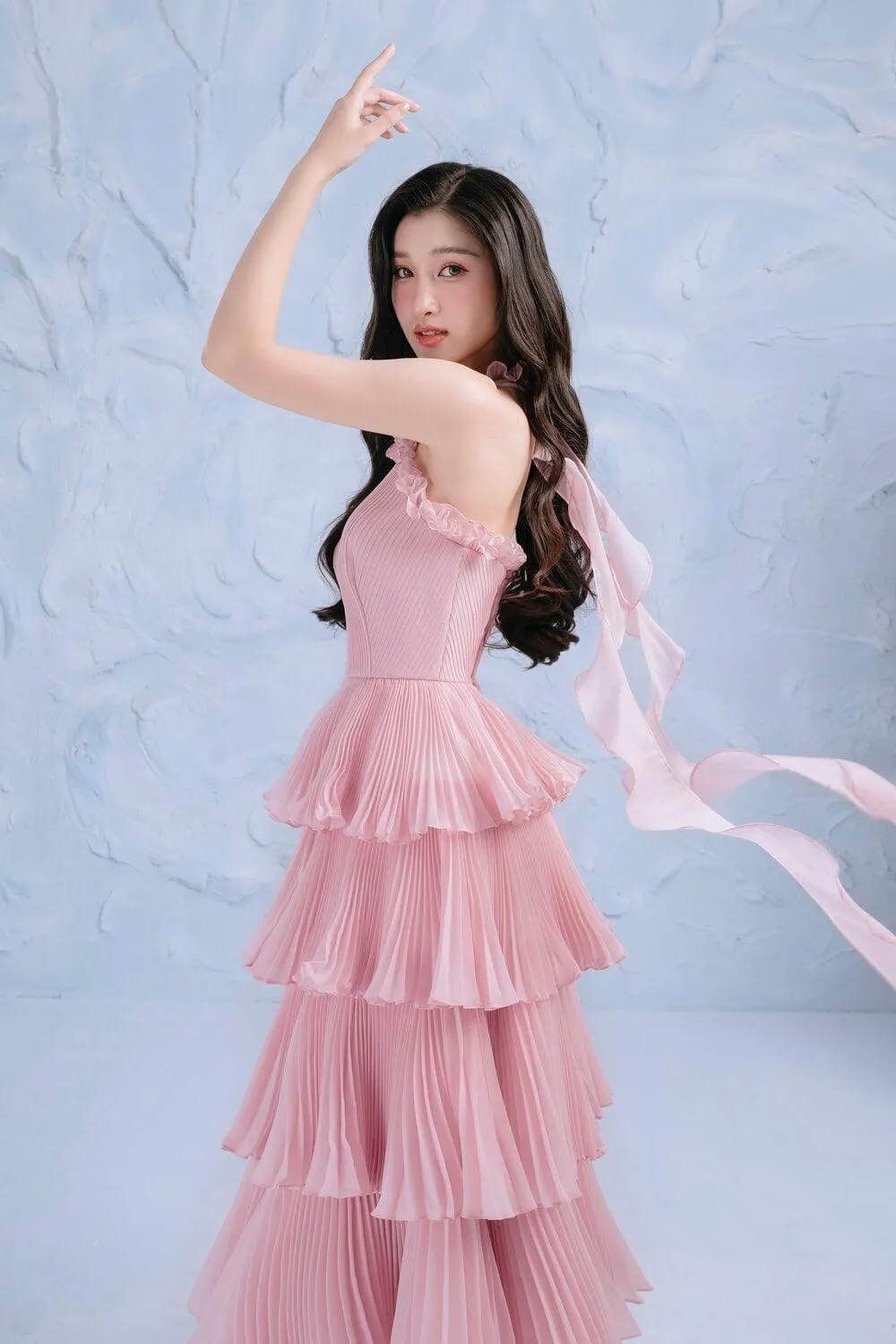 Peony Layered Pleated Organza Midi Dress