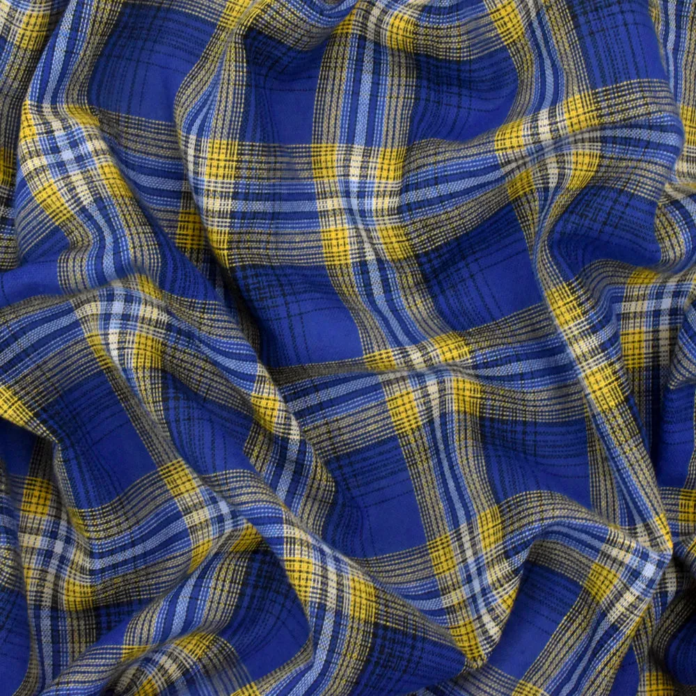 Rare Blue-Yellow-Multi Plaid Polyester Voile Woven Fabric