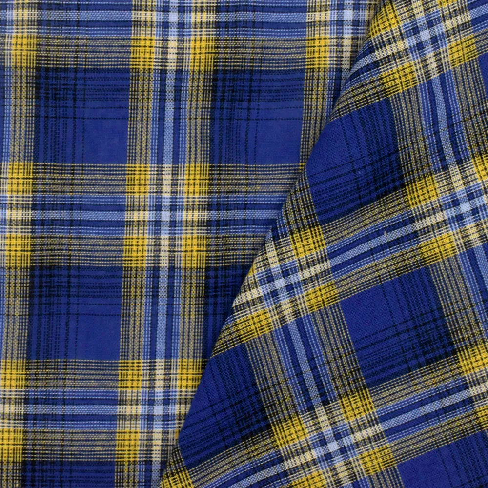 Rare Blue-Yellow-Multi Plaid Polyester Voile Woven Fabric