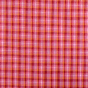 Red-Pink-Multi Plaid Cotton Polyester Madras Woven Fabric