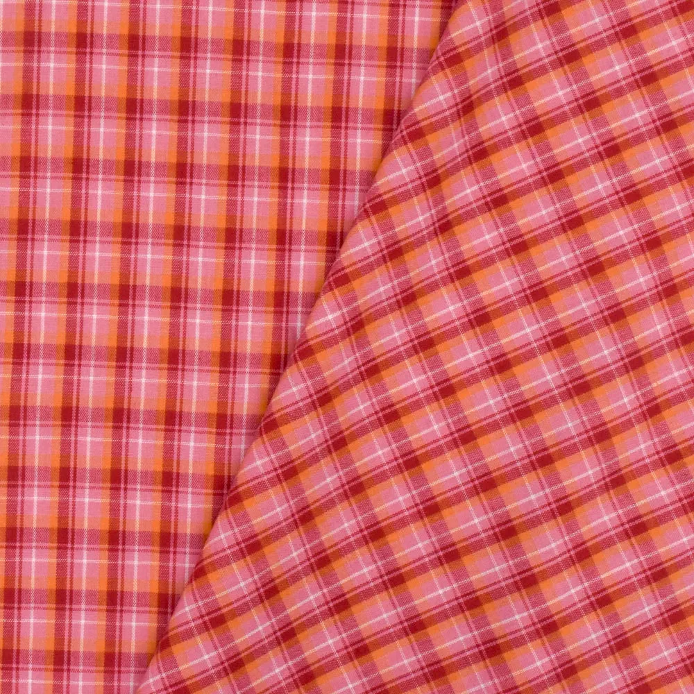 Red-Pink-Multi Plaid Cotton Polyester Madras Woven Fabric