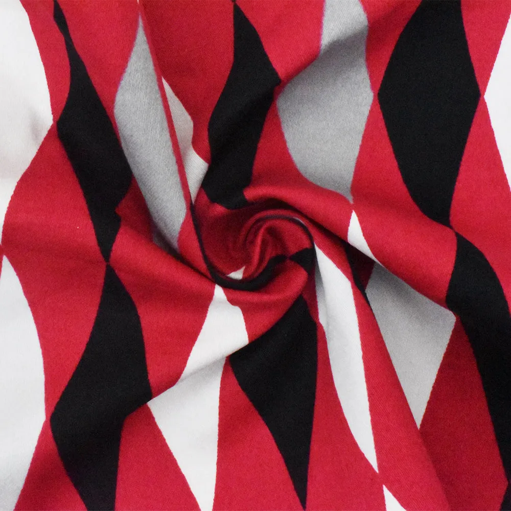 Red-White-Multi Diamond Printed Stretch Cotton Twill Sateen Woven Fabric