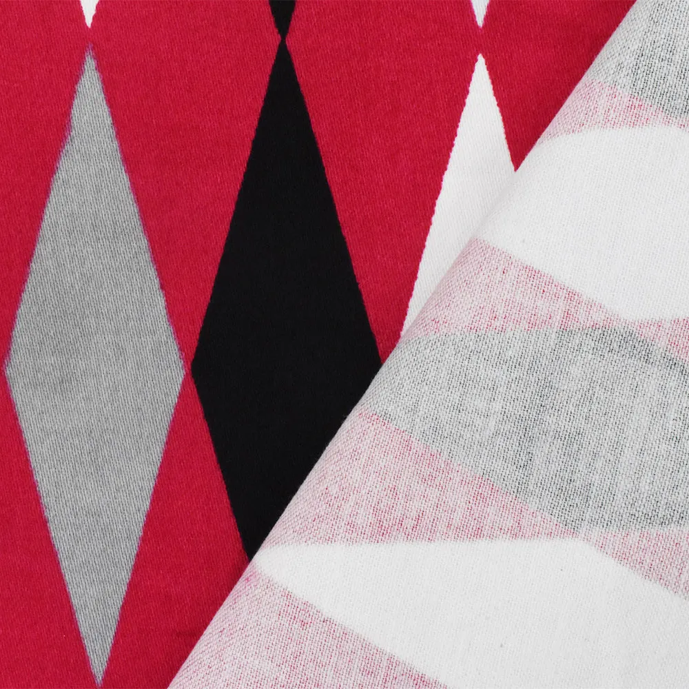 Red-White-Multi Diamond Printed Stretch Cotton Twill Sateen Woven Fabric