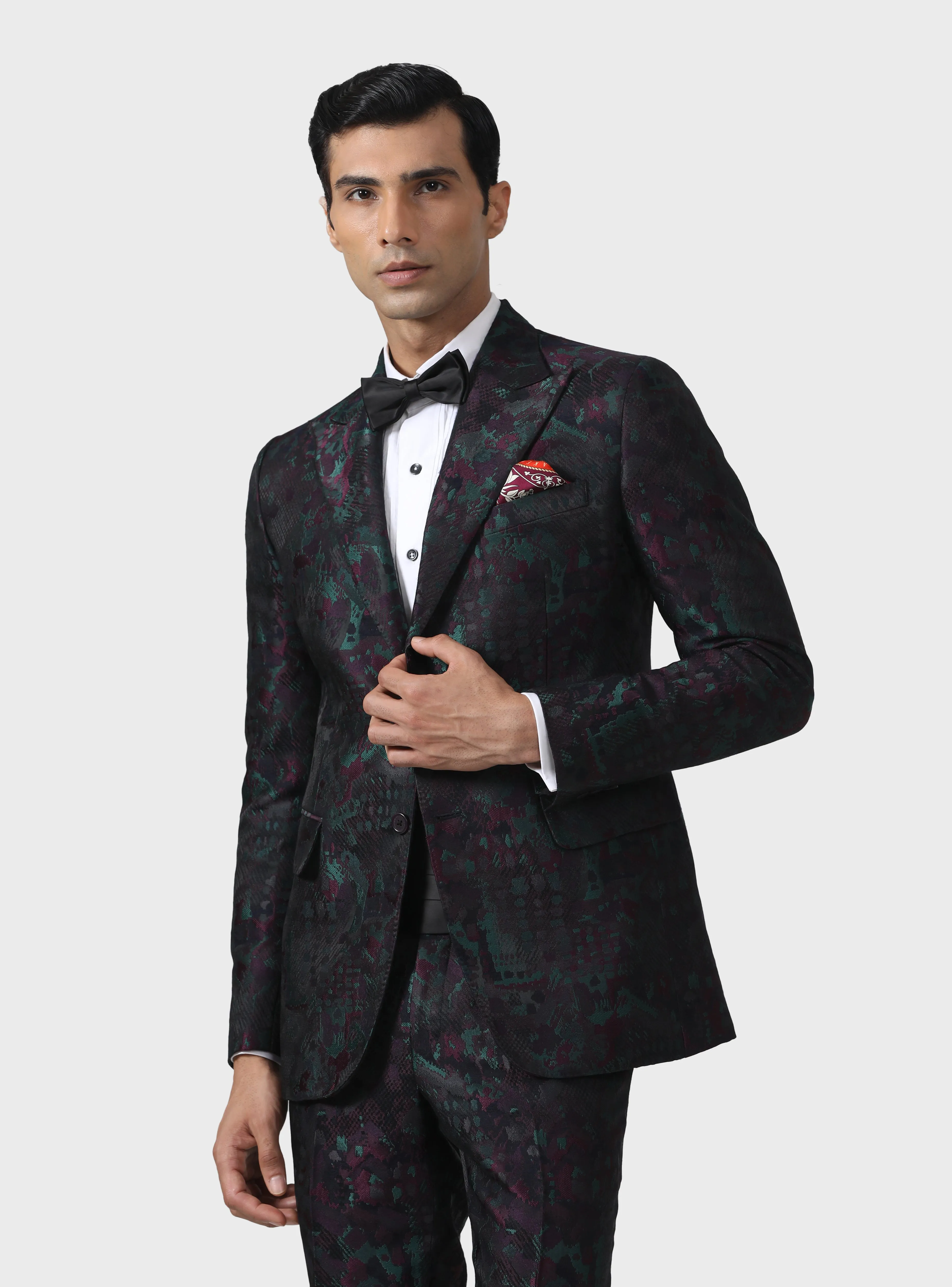 SARTORIAL SPLENDOUR THE BESPOKE WINE MULTICOLOURED TUXEDO JACKET