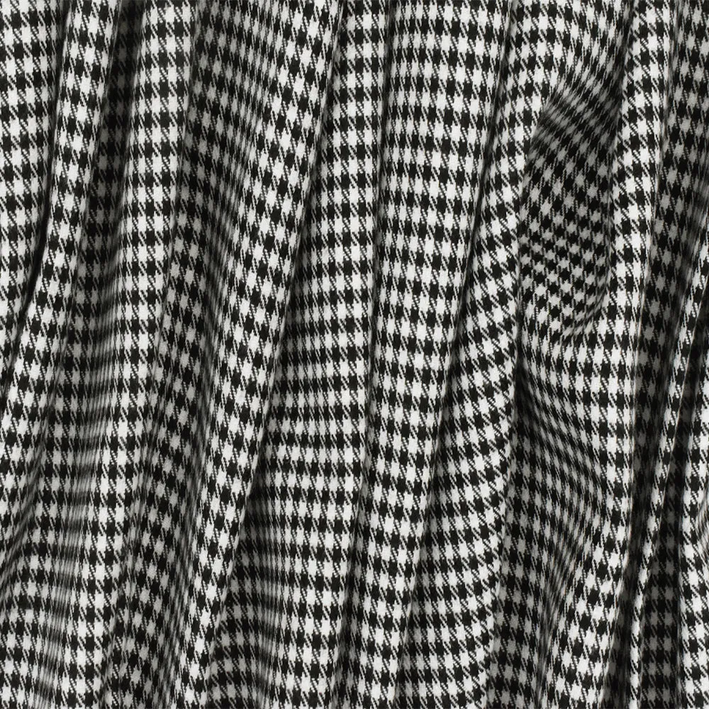 Snow White-Black Gingham Poly-Cotton Twill Woven Fabric