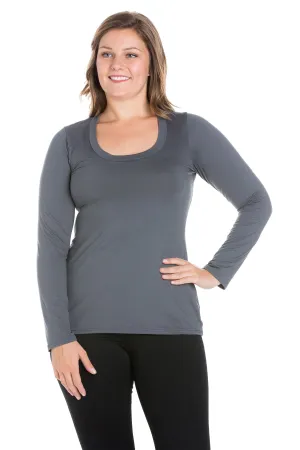 Solid Long Sleeve Scoop Neck Plus Size Womens Tee