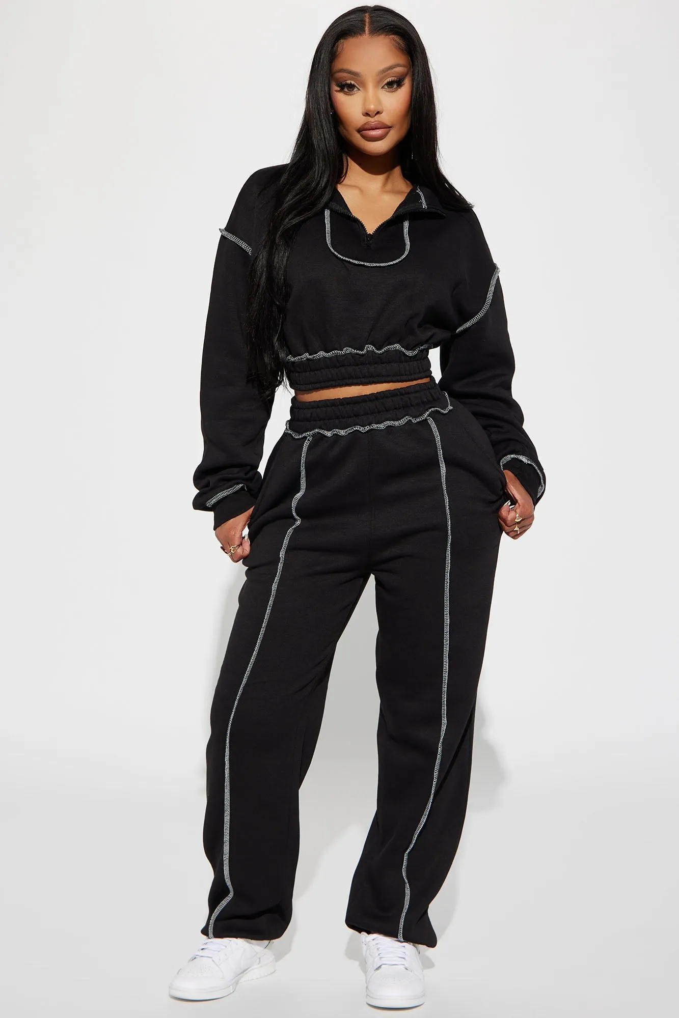 Staying Connected  Half Zip Lounge Jacket - Black