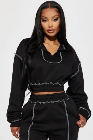 Staying Connected  Half Zip Lounge Jacket - Black