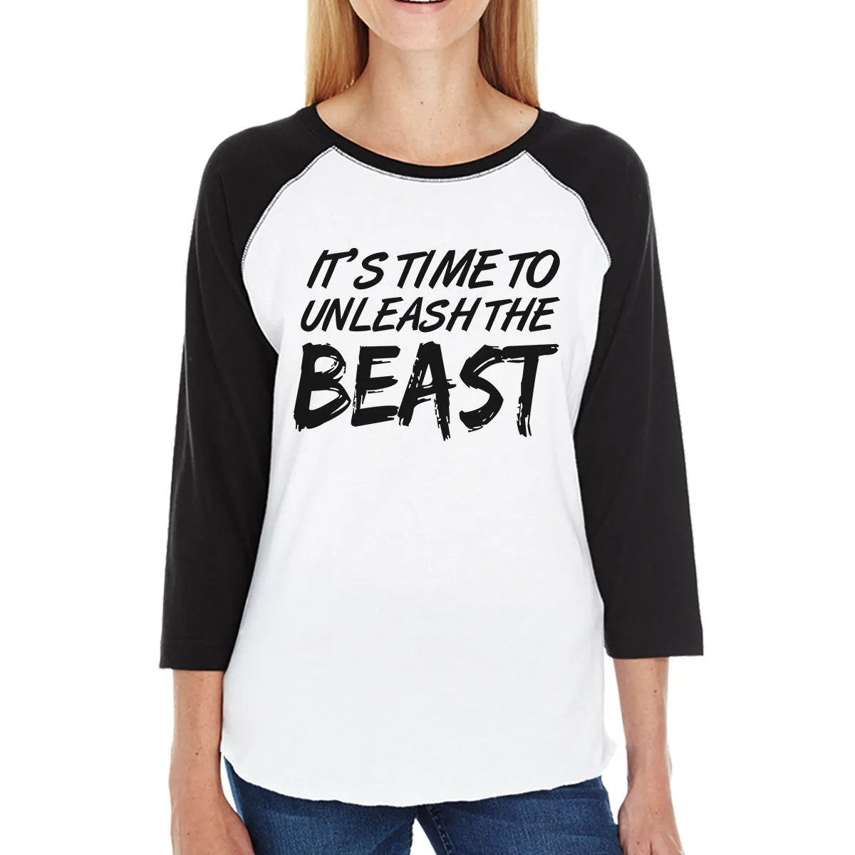 Unleash Beast Womens Baseball Tee Funny Workout Raglan Tshirt Gifts