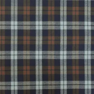 Vintage Navy-Brown-Gray Plaid Cotton Momie Woven Fabric