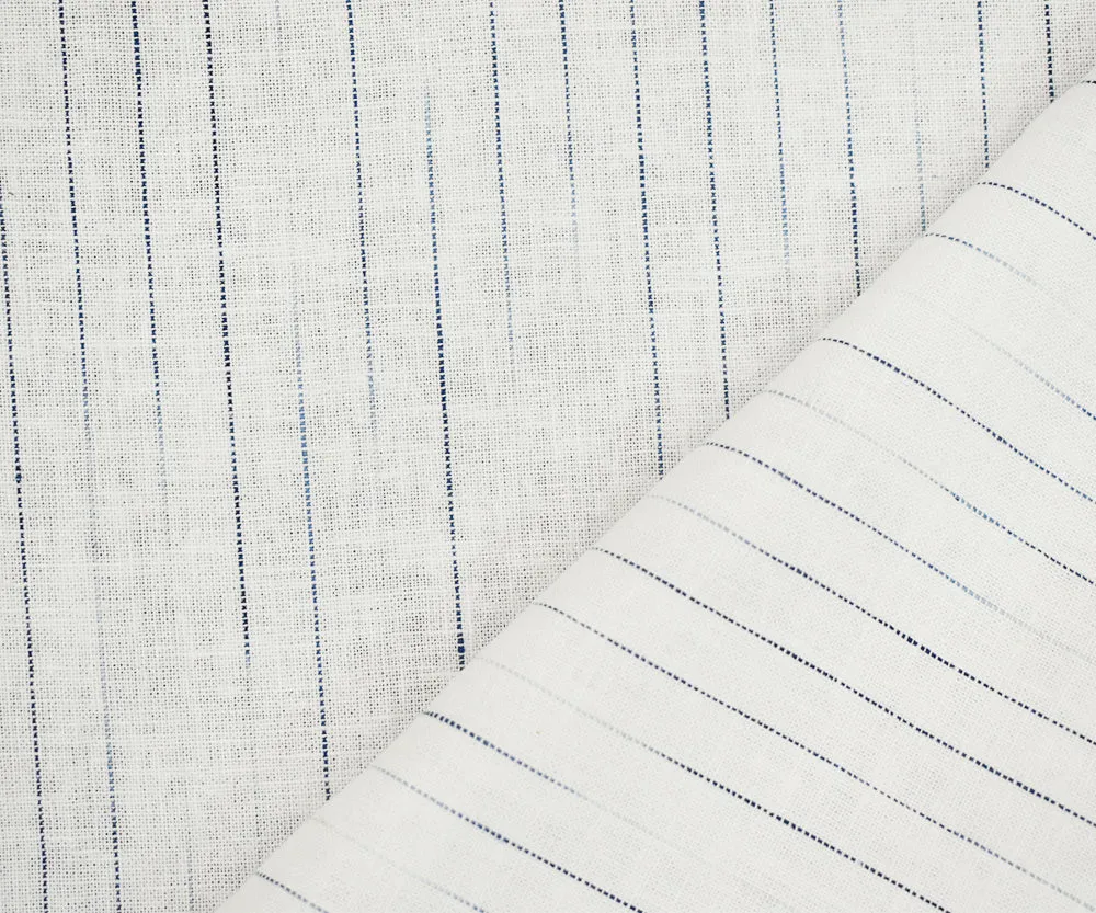 White-Blue Faded Stripe Linen Cross-Hatch Shirting Woven Fabric