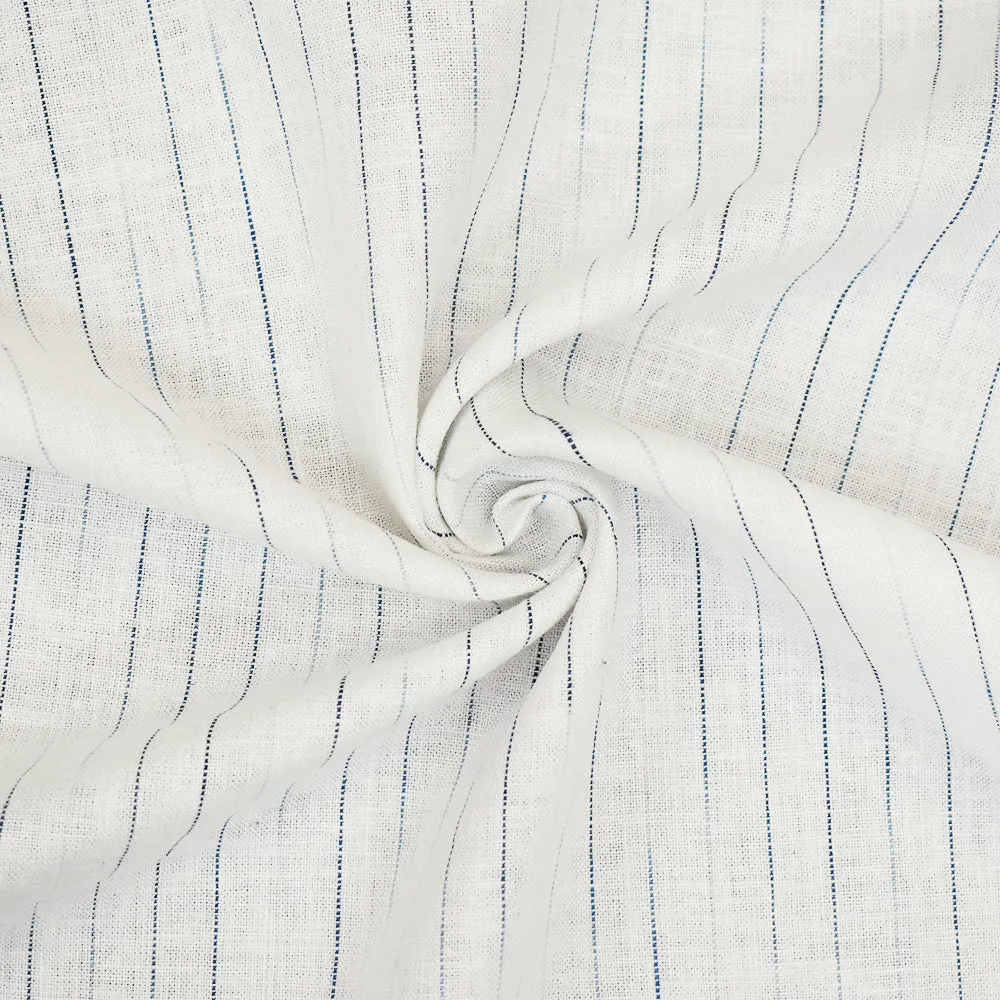 White-Blue Faded Stripe Linen Cross-Hatch Shirting Woven Fabric