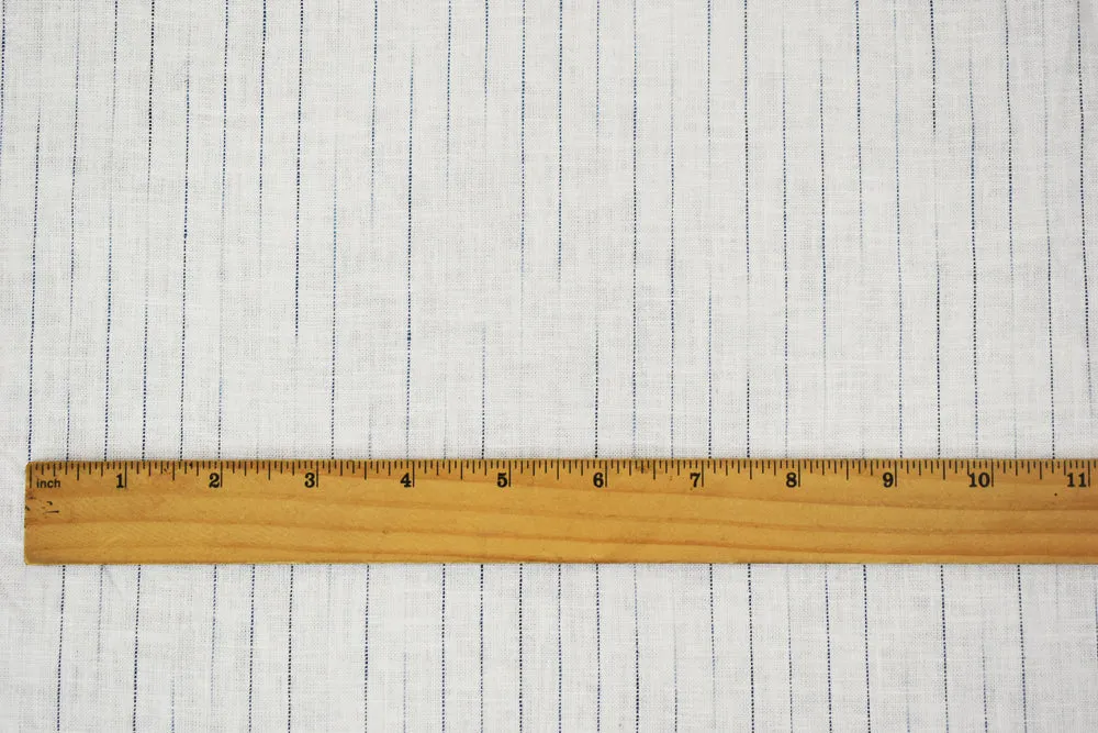 White-Blue Faded Stripe Linen Cross-Hatch Shirting Woven Fabric