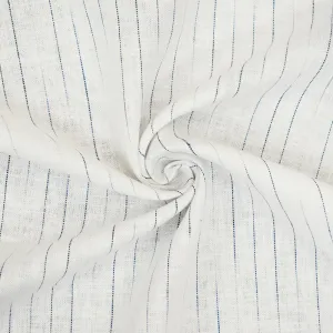 White-Blue Faded Stripe Linen Cross-Hatch Shirting Woven Fabric