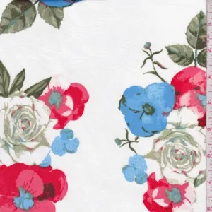 White/Blue/Red Floral Cluster Double Brushed Jersey Knit Fabric