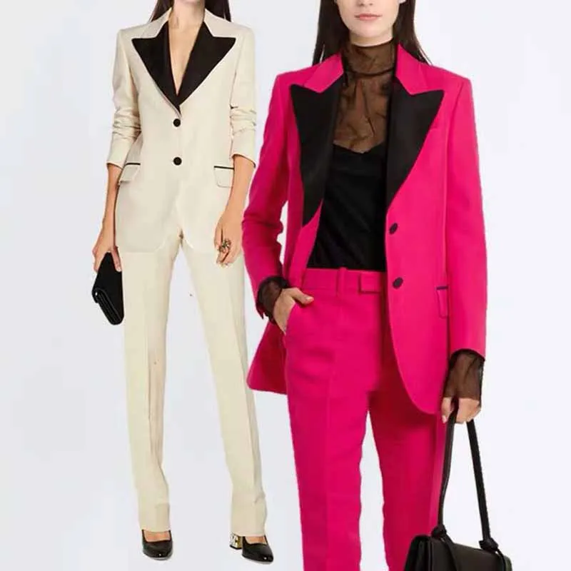 Women Pant Suits 2 Piece Fashion Suits with Blazer Pant Business Suits Color contrast Pantsuits